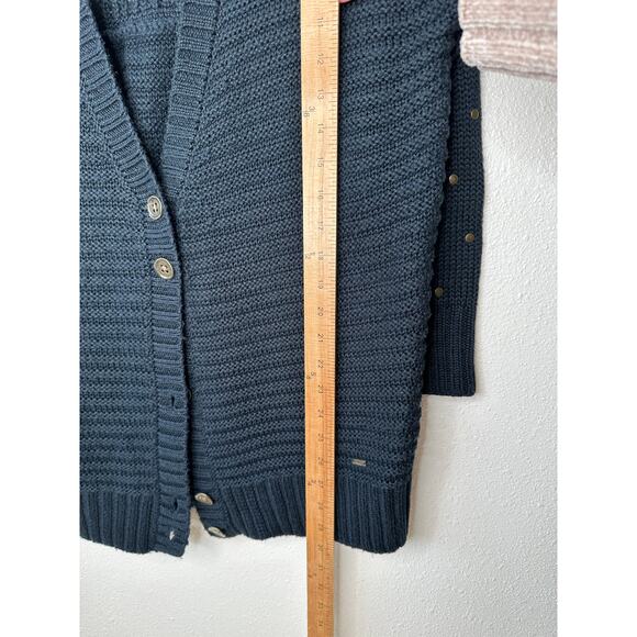 Volcom Black Knit Cardigan Gold Studded Sleeves Front Gold Buttons XS / S - Picture 16 of 16